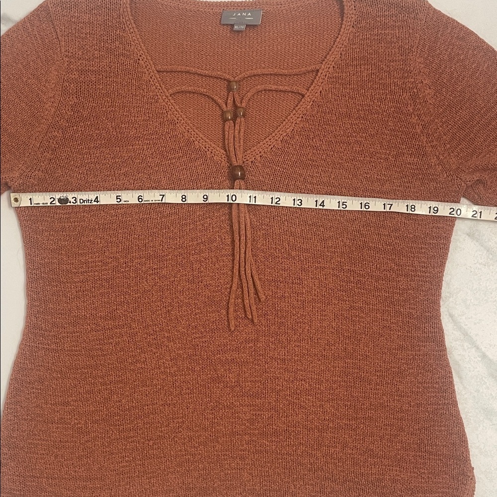 Jana V-Neck Sweater in Rust Orange 3/4 Sleeves V Neck With Beads Sz XL - Picture 9 of 13